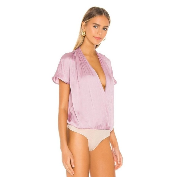 Paige Mauve Pink Solid Dijon Surplice Short Sleeve Bodysuit Size S - Picture 2 of 11